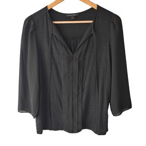 Banana Republic Black 3/4 Sheer Sleeve Linen Shirt with Front Ruffle Size Small